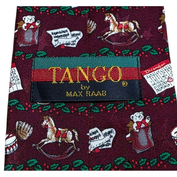Tango Silk Vintage Toys Christmas Neck Tie Maroon Holly Holiday Party Max Raab - Picture 3 of 8